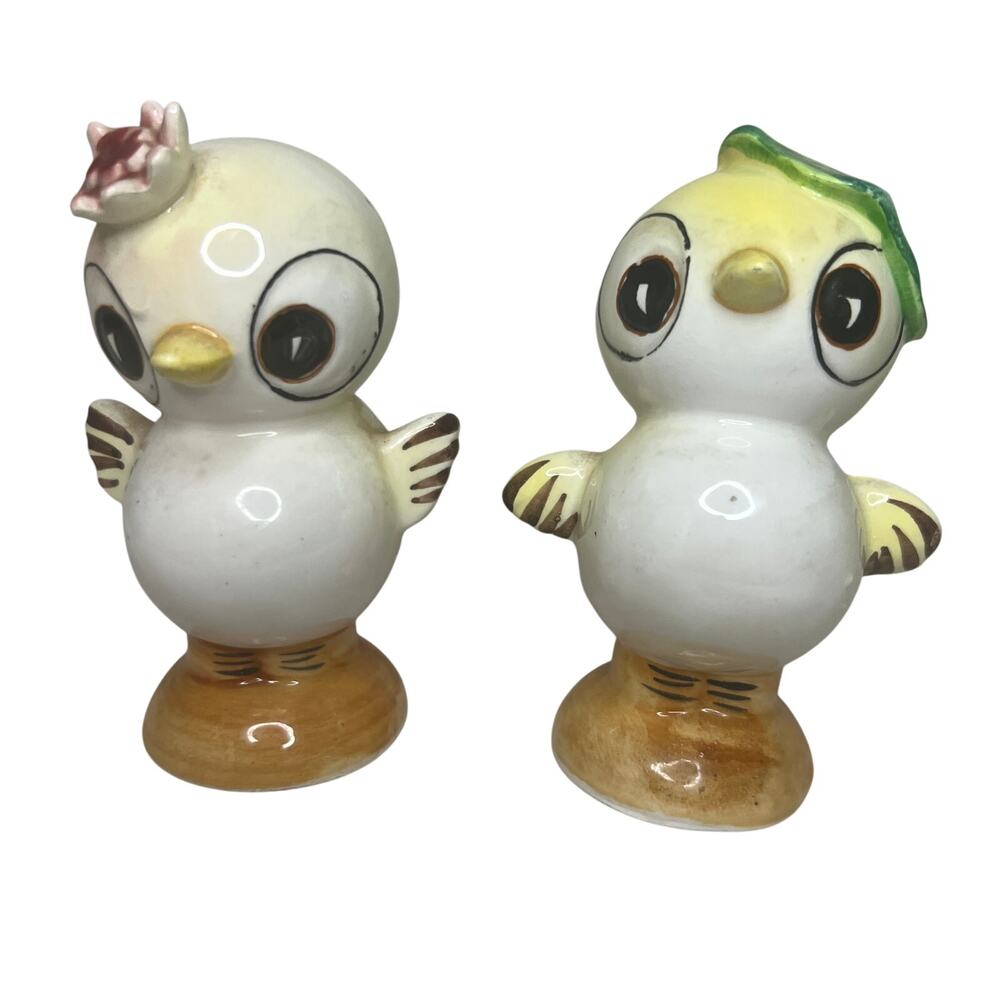 Vintage 60s Sonsco Japan Anthropomorphic Chick Pepper Salt Set Big Eye Chickens